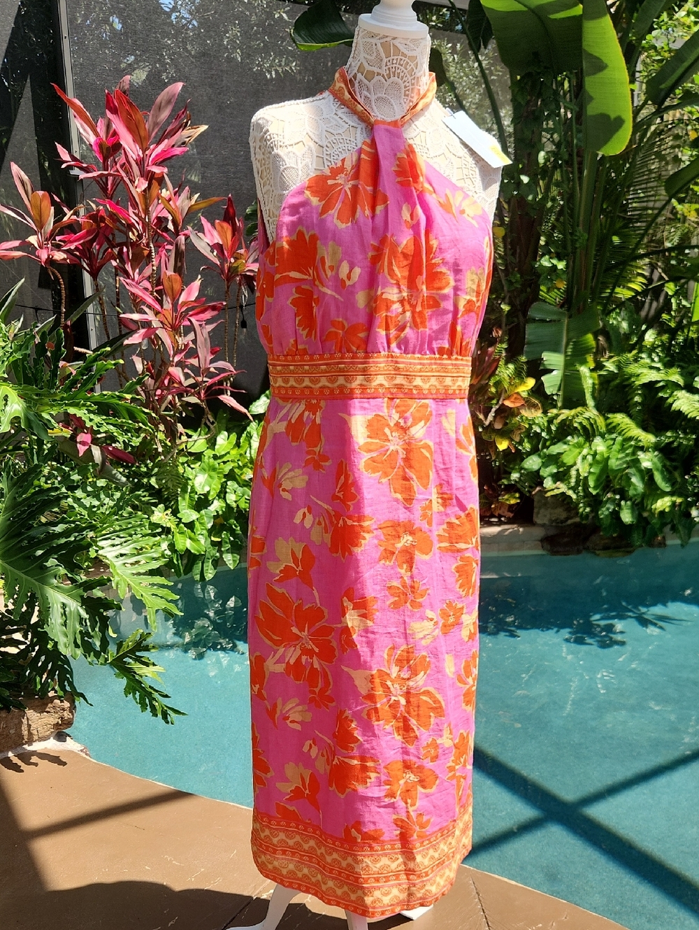 ANTONIO MELANI Pink and Orange Halter Floral Dress